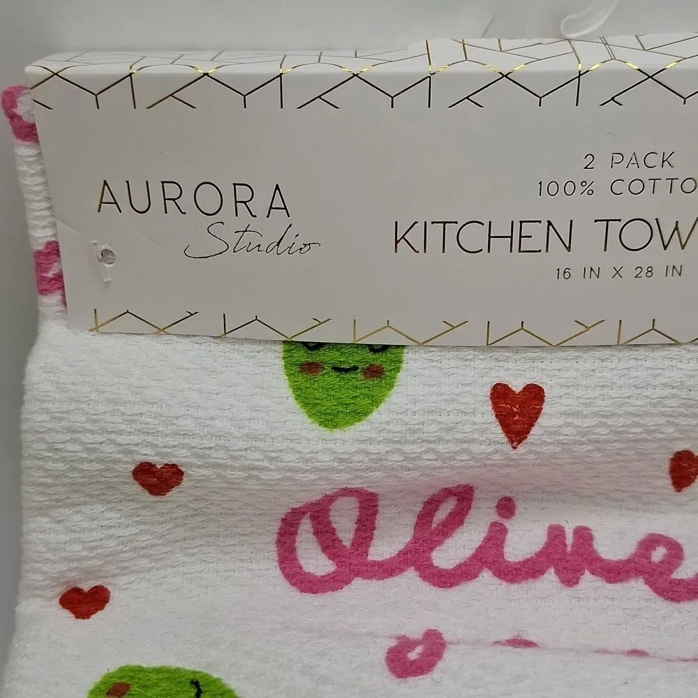 pun linens Olive you kitchen towels martini glass